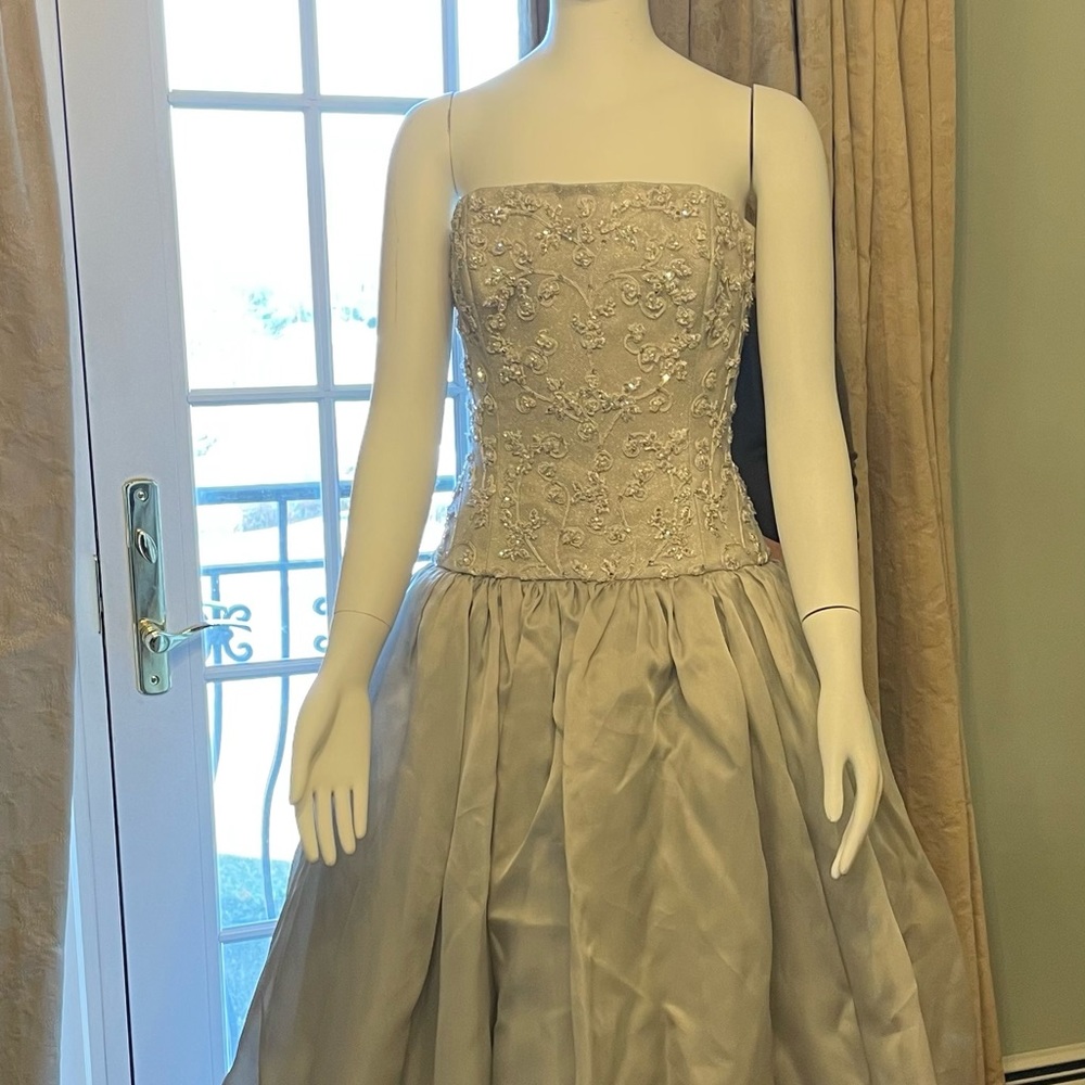 Custom made Grey beaded ball gown.